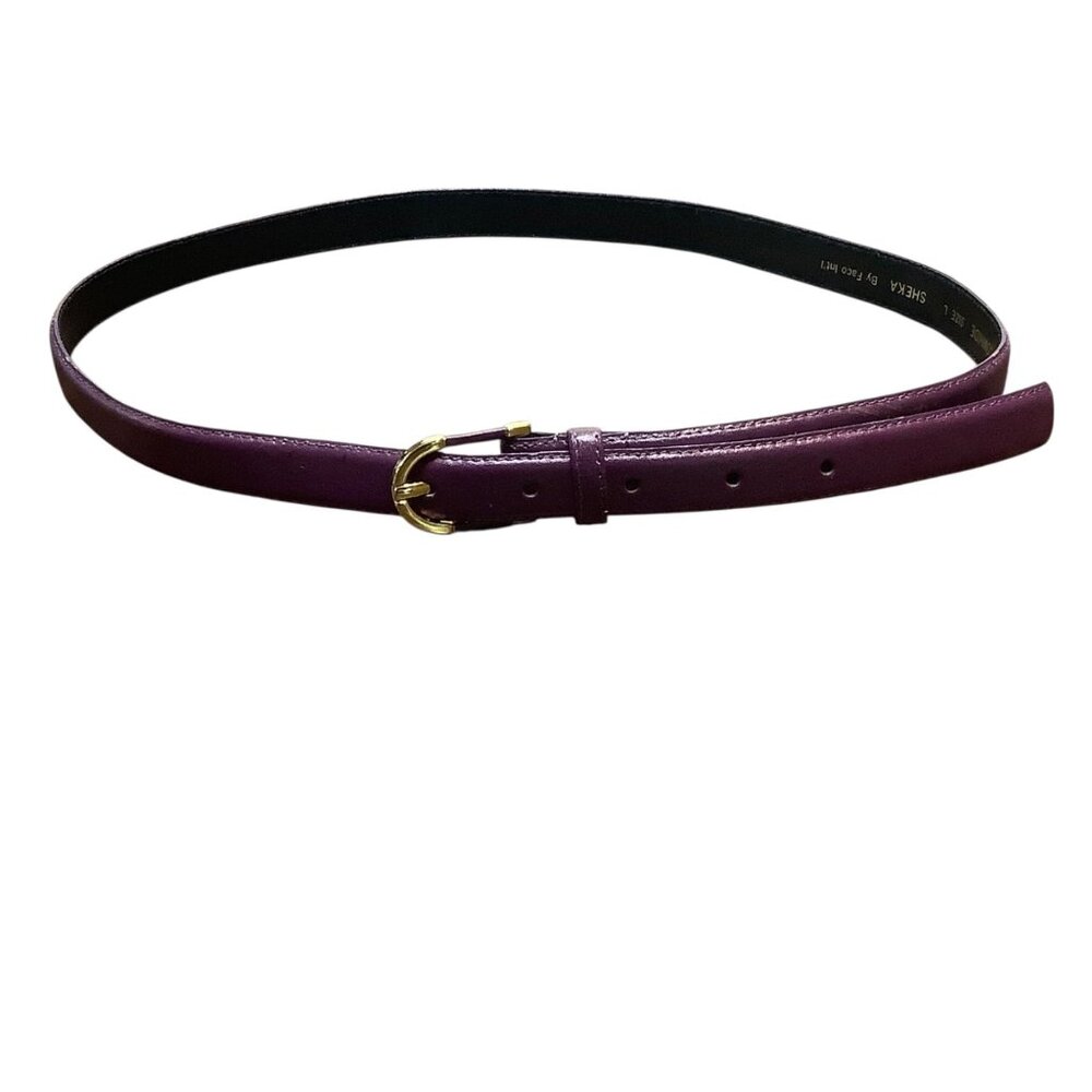 Vtg SHEKA Faco Cowhide Leather Belt Gold Buckle‎ Deep Purple Women Large